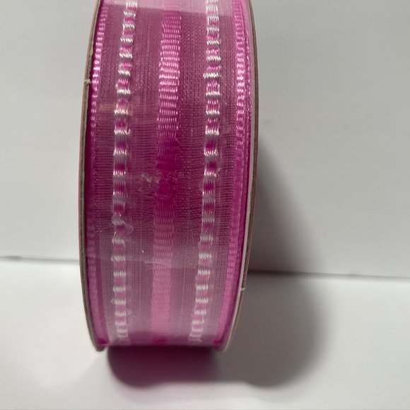 2 Rolls Spring Ribbon Pink Sheer Stripe - Picture 8 of 13